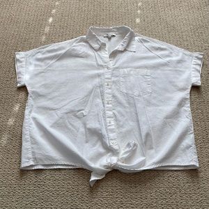 Madewell White Button up and front tie shirt M